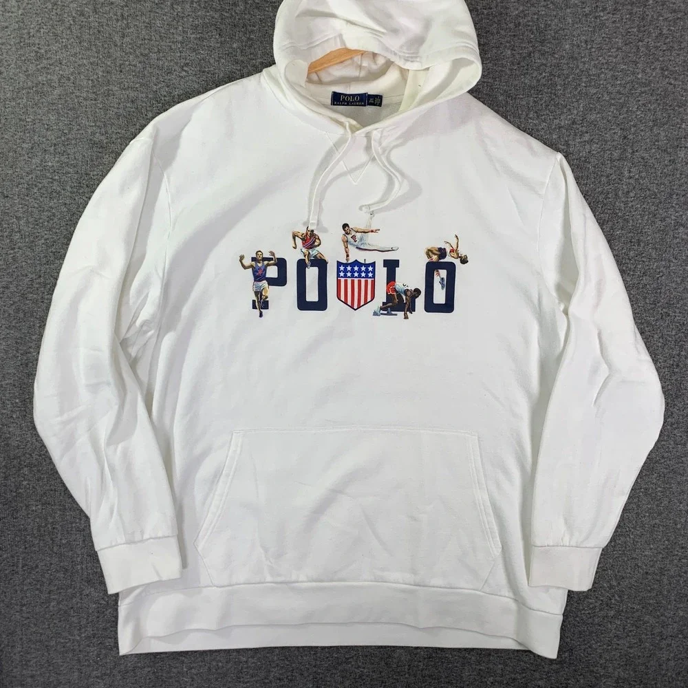 Polo Ralph Lauren Hoodie Men 2XLT Olympic Athletics USA Pullover White